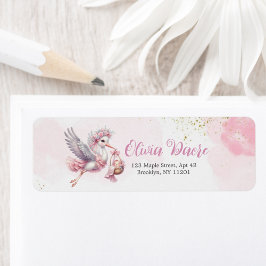 Cute and Elegant Pink Stork Baby Shower for Girl  ラベル