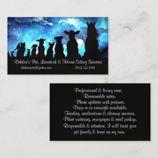 Cute and Fun House Pet and Livestock House Sitting 名刺 (正面/裏面)