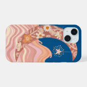 Cute and funky moon, stars and waves phone case. iPhone 15ケース (裏面横)
