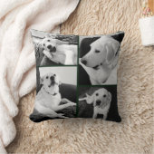 Cute and Funny Black and White Dog Photos Green クッション (ブランケット)