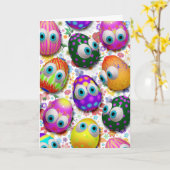 Cute and Funny Easter Eggs Cartoon カード (黄色い花)