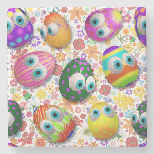 Cute and Funny Easter Eggs Cartoon ストーンコースター (正面)
