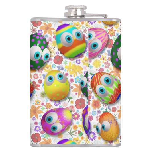 Cute and Funny Easter Eggs Cartoon フラスク (裏面)