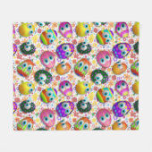 Cute and Funny Easter Eggs Cartoon フリースブランケット (正面(横))