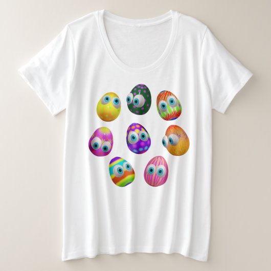 Cute and Funny Easter Eggs Cartoon プラスサイズTシャツ (デザイン正面)
