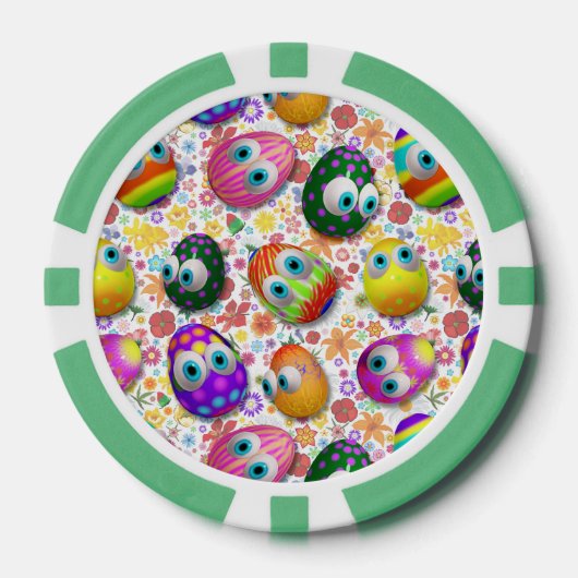Cute and Funny Easter Eggs Cartoon ポーカーチップ (正面)