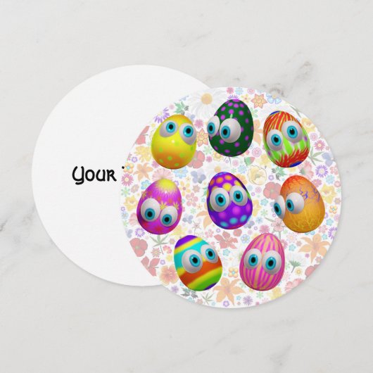 Cute and Funny Easter Eggs Cartoon 招待状 (正面/裏面)