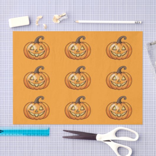 Cute And Happy Cartoon Pumpkin Halloween Pattern 薄葉紙 (クラフト)