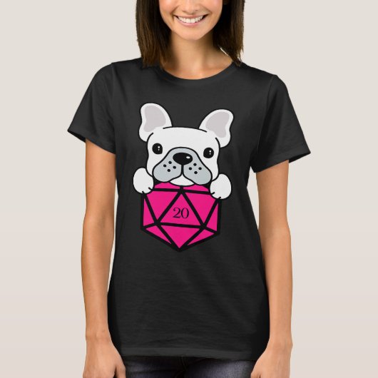 Cute and Nerdy Dog Pink Polyhedral D20 Dice Set Tシャツ (正面)