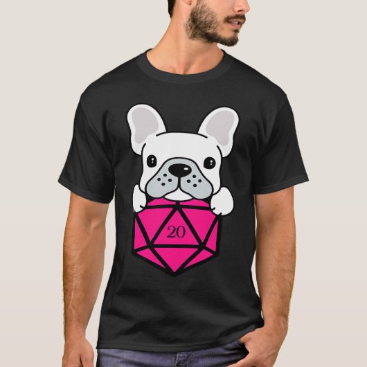 Cute and Nerdy Dog Pink Polyhedral D20 Dice Set Tシャツ (正面)