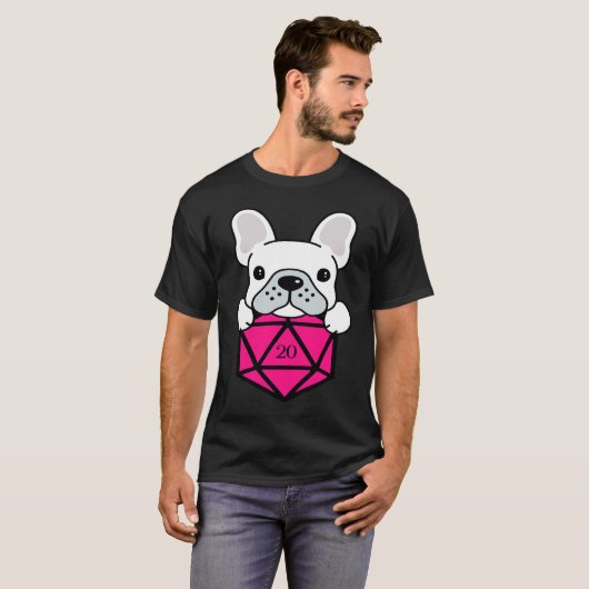 Cute and Nerdy Dog Pink Polyhedral D20 Dice Set Tシャツ (正面フル)