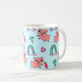 Cute and Quirky Pigs and Rainbows Pattern コーヒーマグカップ (正面右)