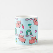 Cute and Quirky Pigs and Rainbows Pattern コーヒーマグカップ (中央)