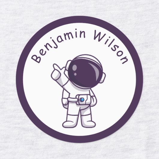 Cute and Simple Astronaut Custom Kids Name Labels ラベル (デザイン1)