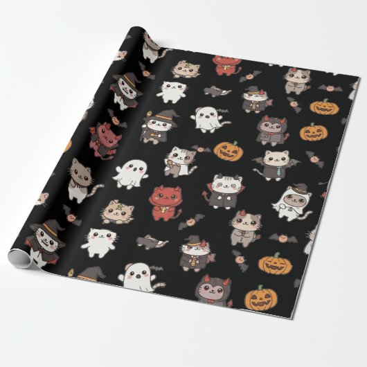 Cute and Spooky Halloween Cats Wrapping Paper ラッピングペーパー (アンロールド)