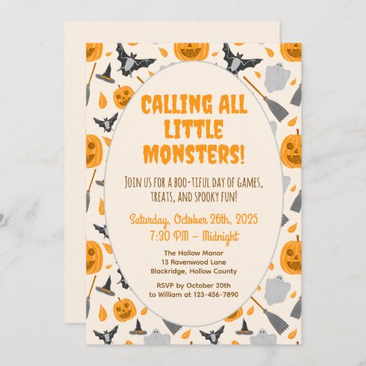 Cute and spooky halloween party invitation 招待状 (正面/裏面)