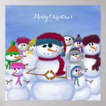 Cute and Whimsical Snowmen ポスター<br><div class="desc">Cute and whimsical snowmen are chilling together as they keep each other nice and cold on a winter day. All the snowmen are wearing colorful and creative hats and scarves. Personalize this whimsical snowmen poster print by adding your own text, or deleting it to leave it blank. Based on an...</div>