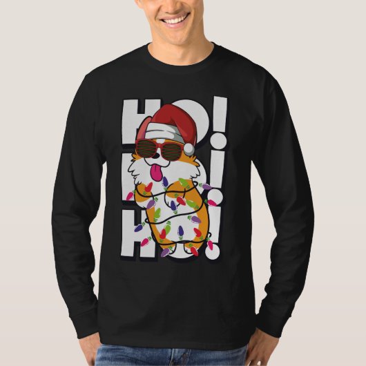 Cute And Witty Corgi Wrapped In Christmas Lights W Tシャツ (正面)