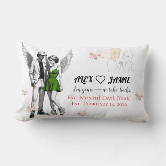 Cute Angel Cherub Couple Throw Pillow ランバークッション (正面)