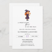 Cute Angel on the Way Halloween Baby Shower 招待状 (正面/裏面)