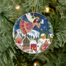 Cute Angel Peace on Earth写真クリスマス セラミックオーナメント