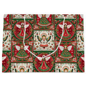 Cute Angels in Christmas Red & Green  ラージペーパーバッグ (正面)