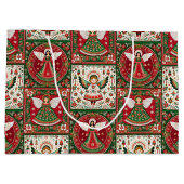 Cute Angels in Christmas Red & Green  ラージペーパーバッグ (裏面)