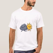 Cute Angry Grey Rain Cloud Chasing Happy Smiling Tシャツ (正面)