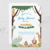 Cute Animal Baby Shower Invitation – Jungle & Safa 招待状 (正面/裏面)