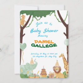 Cute Animal Baby Shower Invitation – Jungle & Safa 招待状