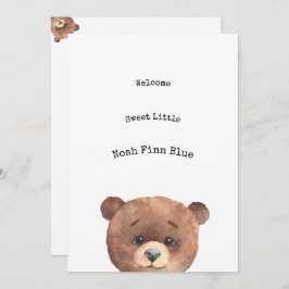 Cute Animal Brown Bear Sweet Baby Announcement 招待状