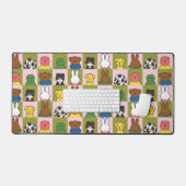 Cute Animal Character Pattern in Colorful Grid デスクマット (キーボード&マウス)