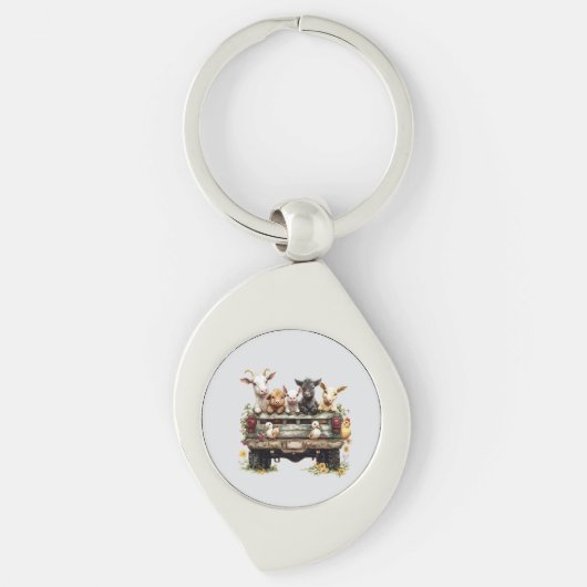 Cute Animal Farm On Metal Keychain キーホルダー (正面)