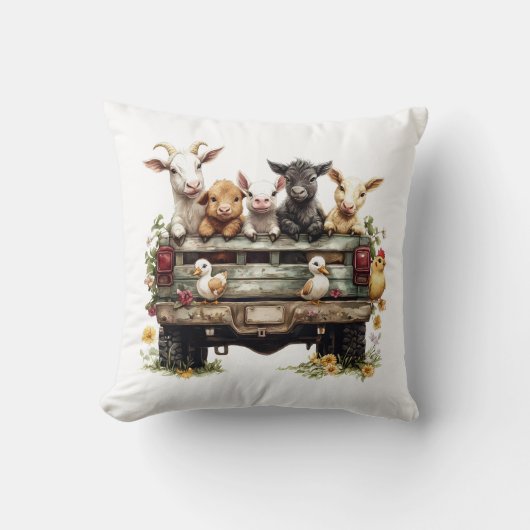 Cute Animal Farm On Pillow クッション (正面)