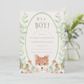Cute Animal Fox Watercolor Greenery Baby 招待状 (スタンド正面)