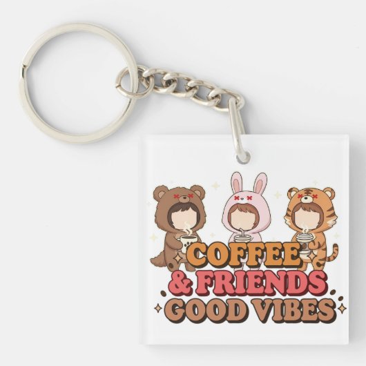 Cute Animal Friends Coffee Lovers キーホルダー (正面)