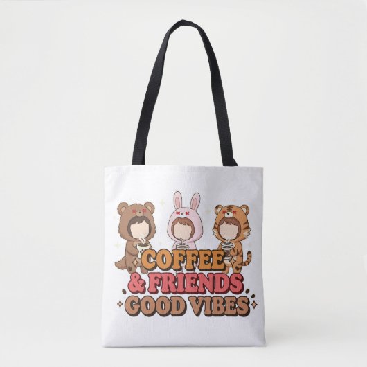 Cute Animal Friends Coffee Lovers トートバッグ (正面)