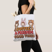 Cute Animal Friends Coffee Lovers トートバッグ (クローズアップ)
