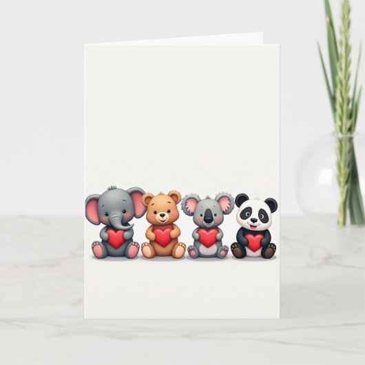 Cute Animal Friends Love Heart Card カード (正面)