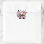 Cute Animal Friends Sticker – Zebra Giraffe Monkey ラウンドシール (バッグ)