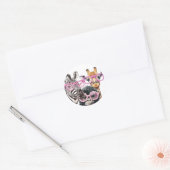 Cute Animal Friends Sticker – Zebra Giraffe Monkey ラウンドシール (封筒)