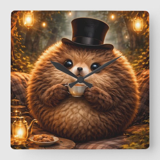 Cute Animal Gift Wall Clock Cozy Room Decor スクエア壁時計 (正面)