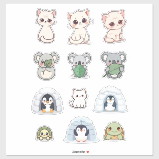Cute Animal & Igloo Sticker Kit – Cartoon Creature シール (シート)