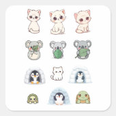 Cute Animal & Igloo Sticker Kit – Cartoon Creature スクエアシール (正面)