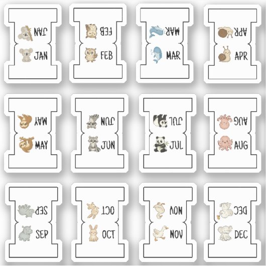 Cute Animal Monthly Index Tab Page Divider Folding シール (正面)
