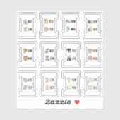 Cute Animal Monthly Index Tab Page Divider Folding シール (シート)