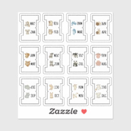 Cute Animal Monthly Index Tab Page Divider Folding シール
