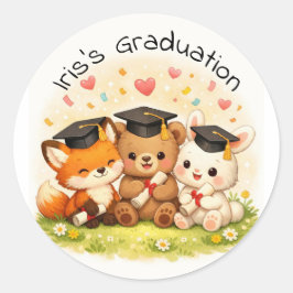 Cute Animal Party Woodland Graduation ラウンドシール