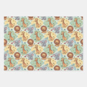 Cute animal pattern featuring lions, giraffes ラッピングペーパーシート (正面3)