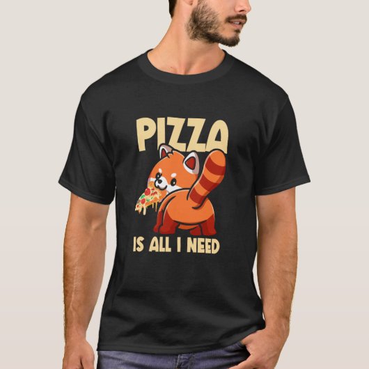 Cute Animal Red Panda Pizza Fan Eating Fast Food P Tシャツ (正面)